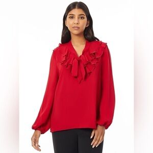 Kasper Women’s Ruffle Front Crepe Blouse Red Medium